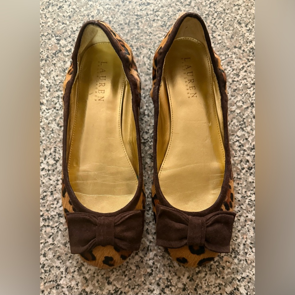 Lauren Ralph Lauren leopard print calf hair ballet flats with brown suede size 6